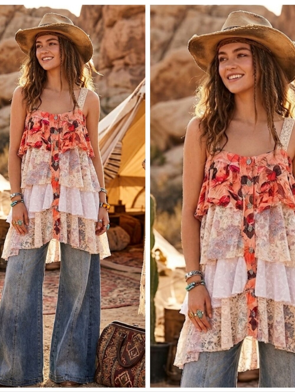 POL Multicolor Layered Lace Blouse